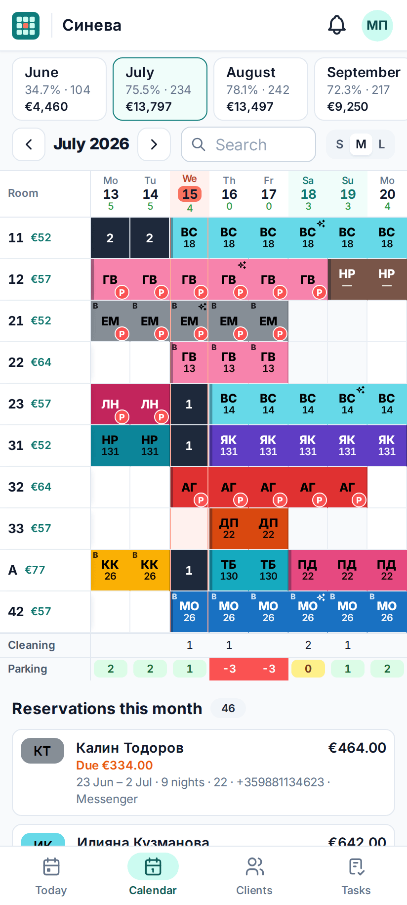 Zaeto on a phone: the calendar in the mobile layout